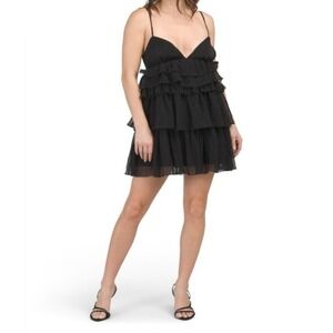 LE LIS Black Ruffle Tiered Mini Dress Cocktail Party Christmas Size M NWT
